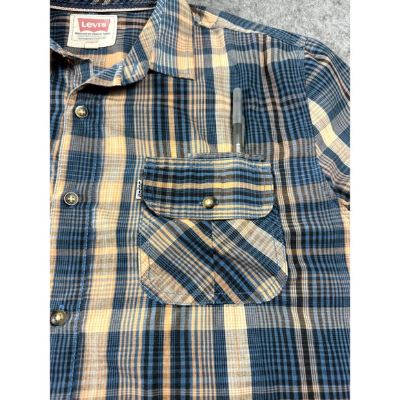 Levi's Men's M Plaid Long Sleeve Button Up Shirt Blue Orange Casual Workwear - Picture 10 of 12